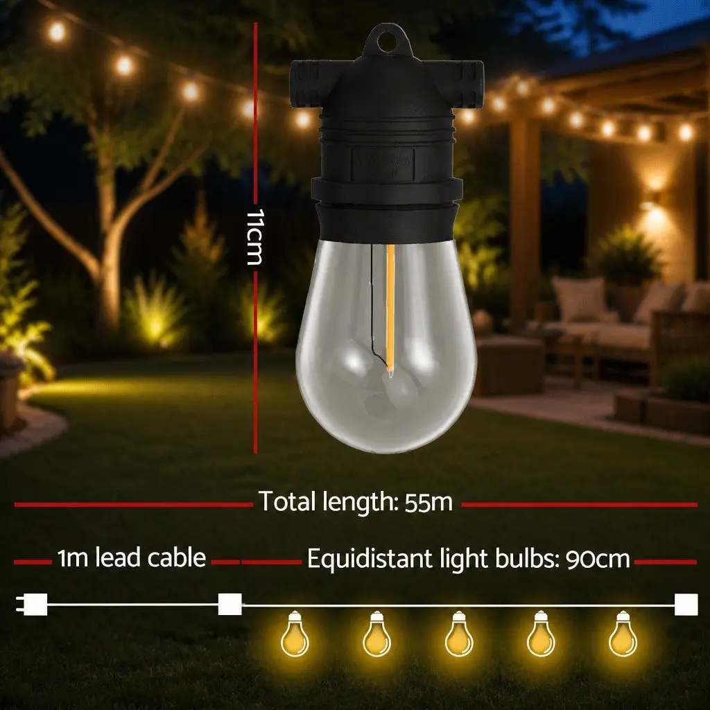 Festoon String Lights Outdoor Use 55m Warm White