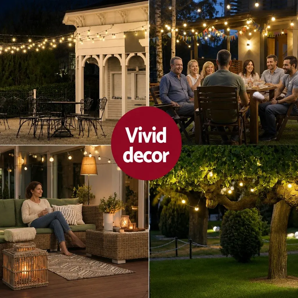 Festoon String Lights Indoor Outdoor 64m Warm White 70 Bulbs Party Garden Decor