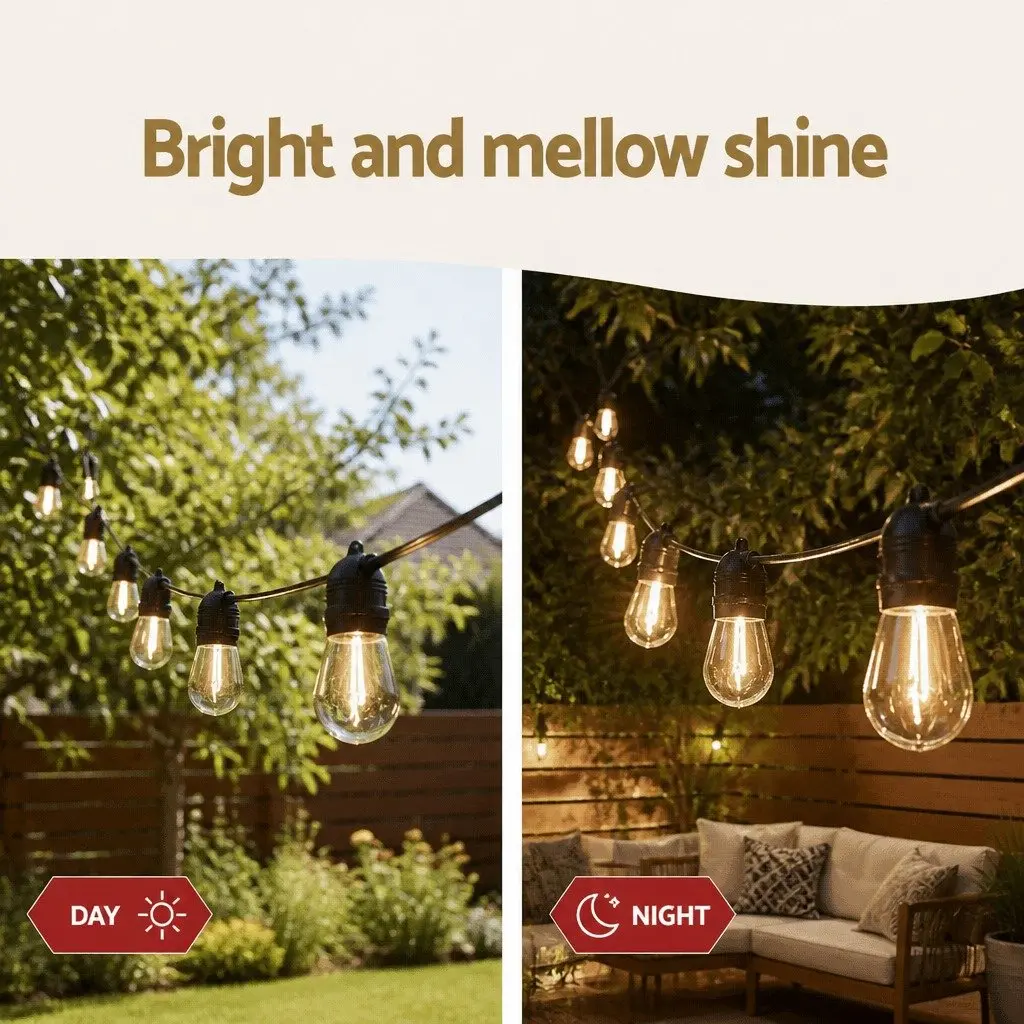 Festoon String Lights Indoor Outdoor 64m Warm White 70 Bulbs Party Garden Decor