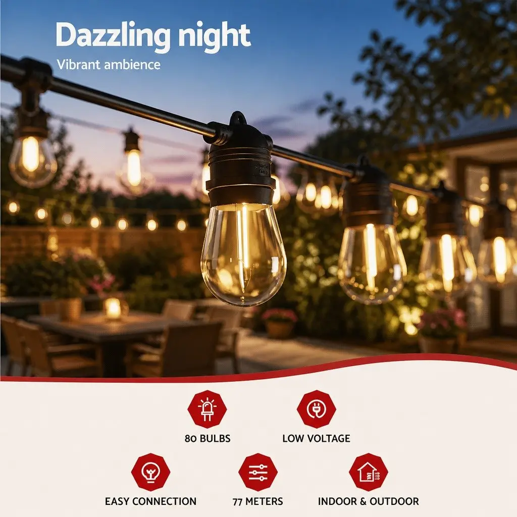 73m Festoon String Lights with 80 Bulbs