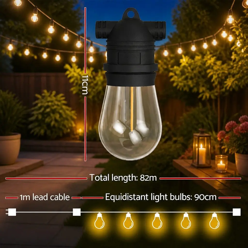 Festoon String Lights Outdoor Garden 82m Warm White 90 Bulbs
