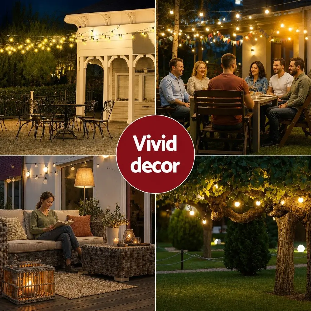 Festoon String Lights Outdoor Garden 82m Warm White 90 Bulbs