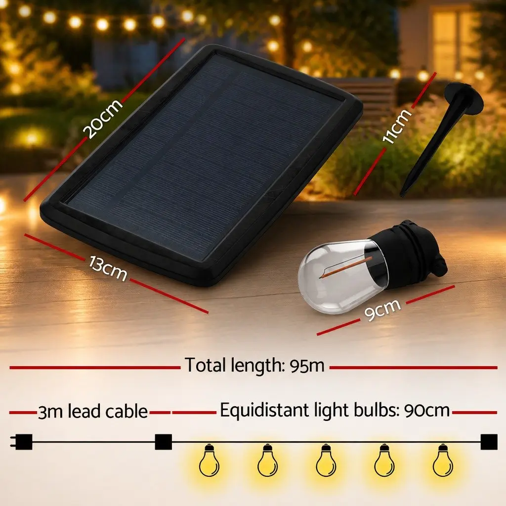 Solar Festoon Lights 95m Outdoor LED String Light Warm White Christmas Party