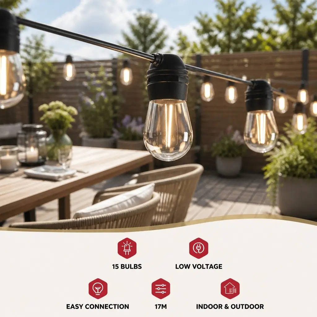 Solar Festoon String Lights Outdoor Warm White 34m