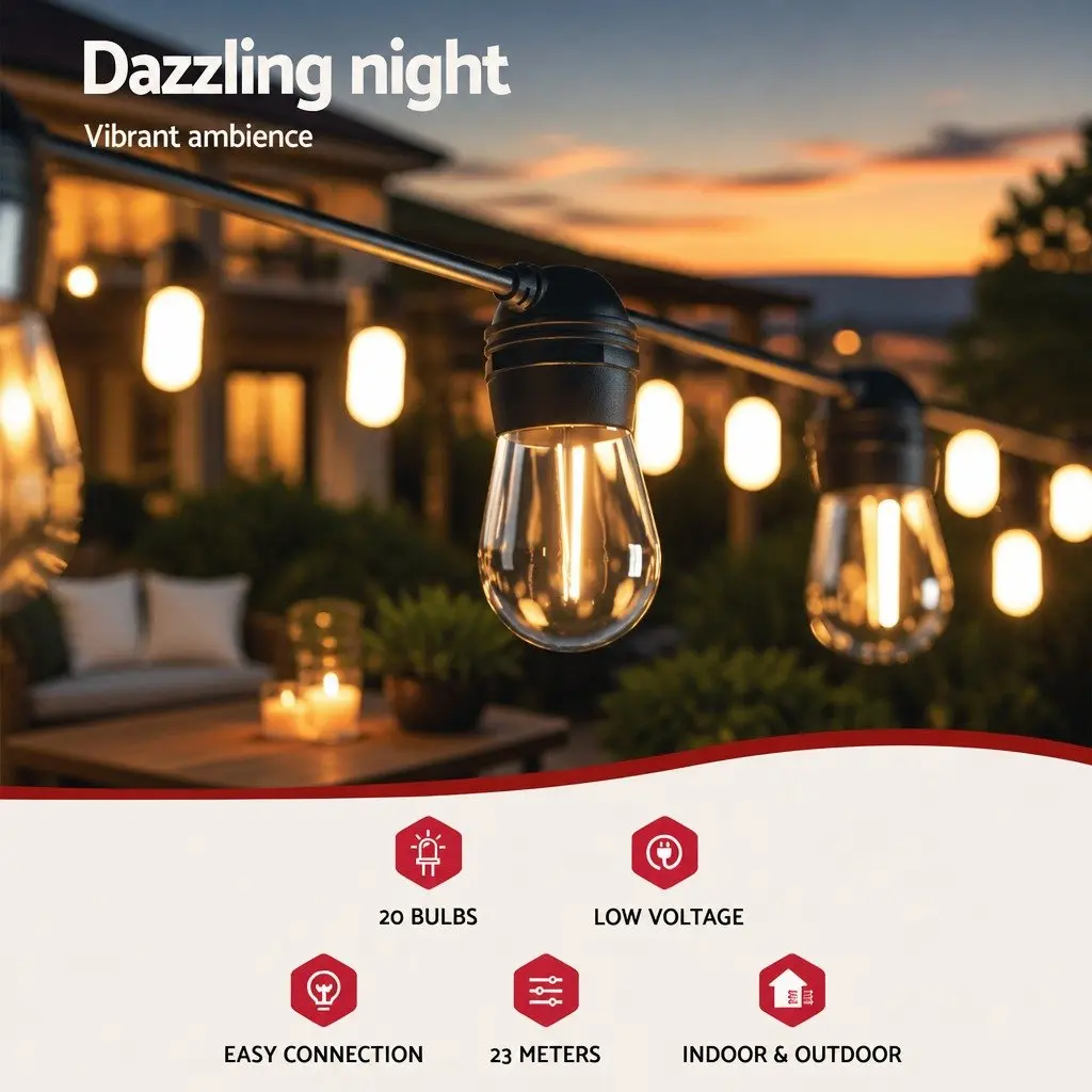 Solar Festoon String Lights 23m
