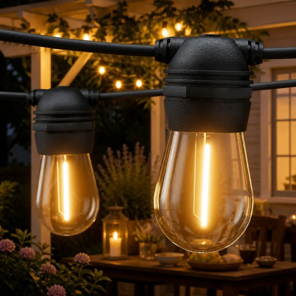 50m Solar Festoon String Lights Warm White