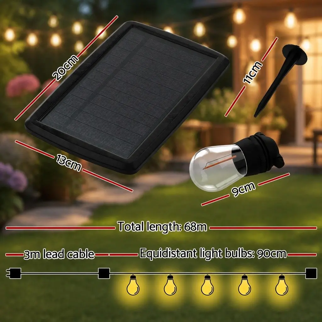 68m Solar Festoon String Lights