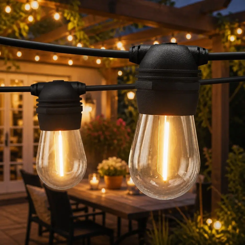 77m Outdoor LED String Lights with 80 Bulbs and USB Charging