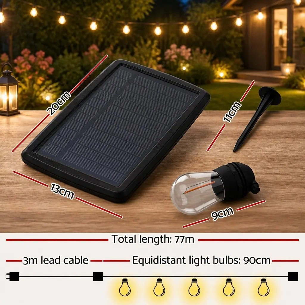 77m Outdoor LED String Lights with 80 Bulbs and USB Charging