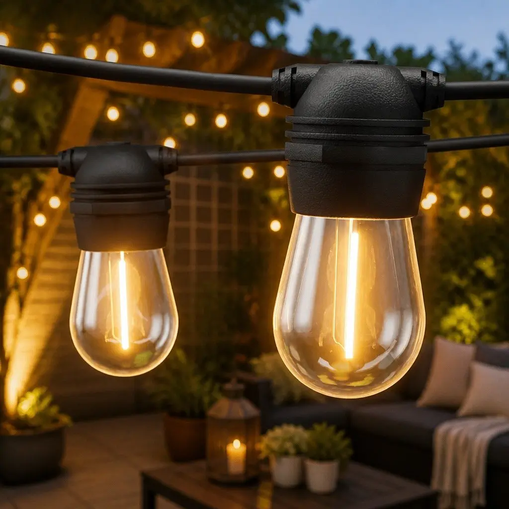77m Outdoor LED String Lights with 80 Bulbs and USB Charging