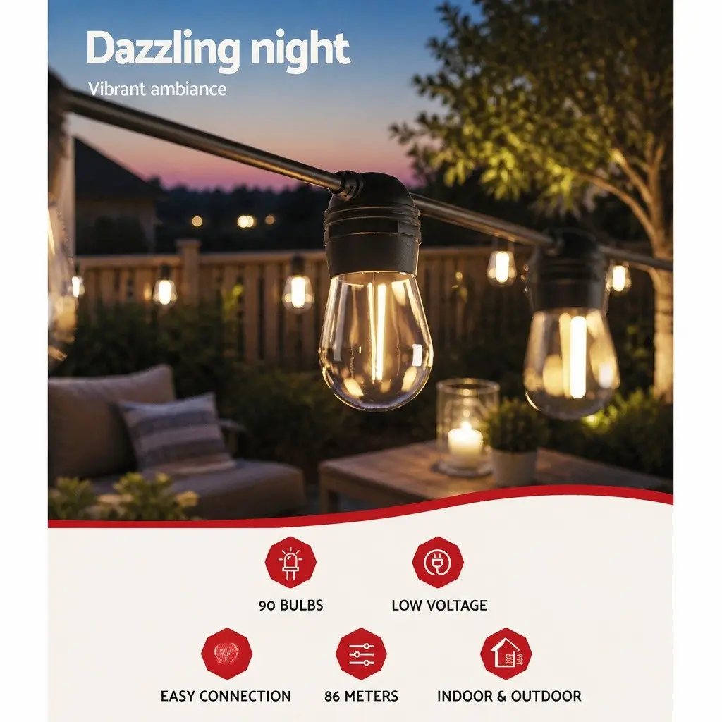 86m Solar Festoon String Lights
