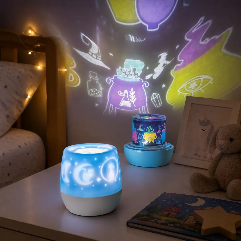 Enchanted Rotating Projector Light Kids Bedroom Ceiling Stars Moons LED