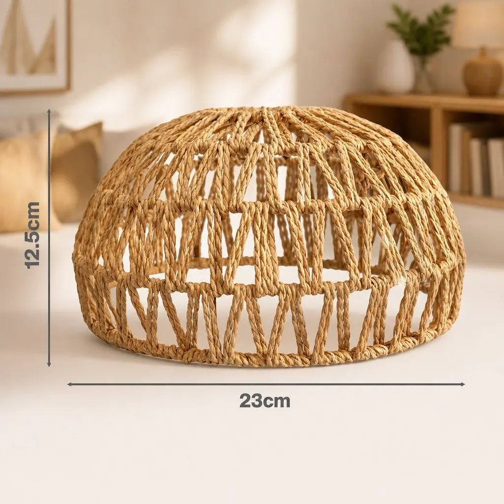 Woven Pendant Light Shade Ceiling Lamp Hemp Rope Iron Frame Home Décor 23cm x 23cm x 12.5cm