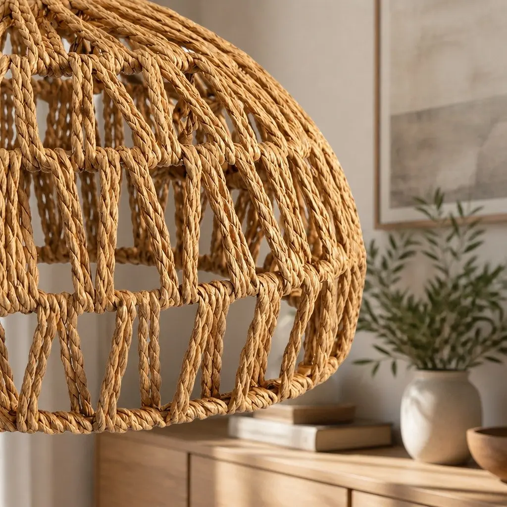 Woven Pendant Light Shade Ceiling Lamp Hemp Rope Iron Frame Home Décor 23cm x 23cm x 12.5cm