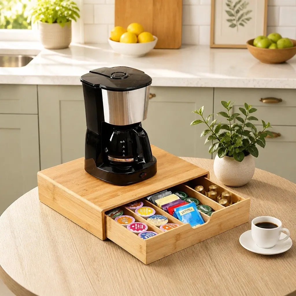 Bamboo K-Cup Coffee Pod Holder Storage Organizer Kitchen Desk Counter Drawer
