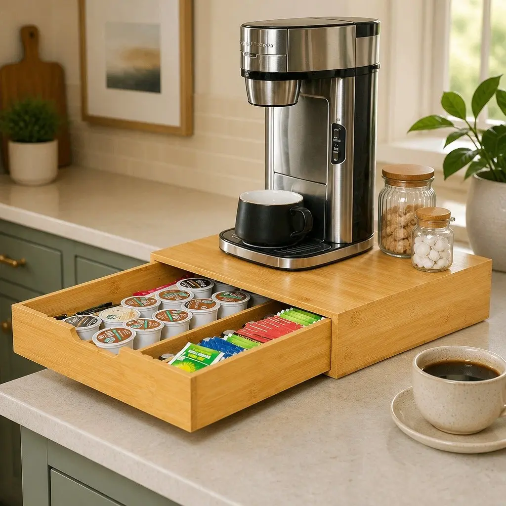 Bamboo K-Cup Coffee Pod Holder Storage Organizer Kitchen Desk Counter Drawer