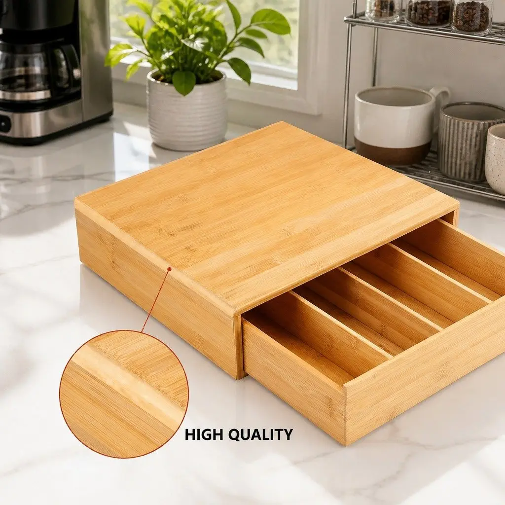 Bamboo K-Cup Coffee Pod Holder Storage Organizer Kitchen Desk Counter Drawer