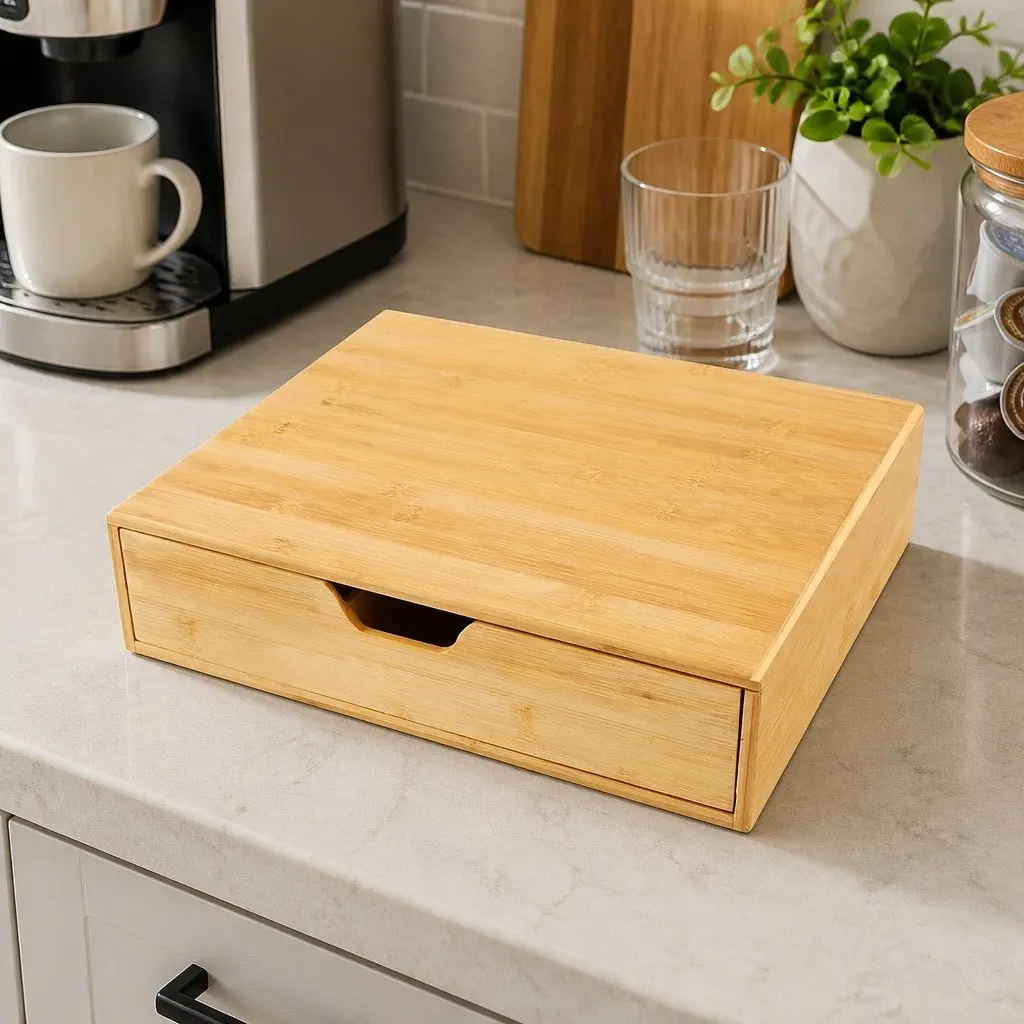 Bamboo K-Cup Coffee Pod Holder Storage Organizer Kitchen Desk Counter Drawer