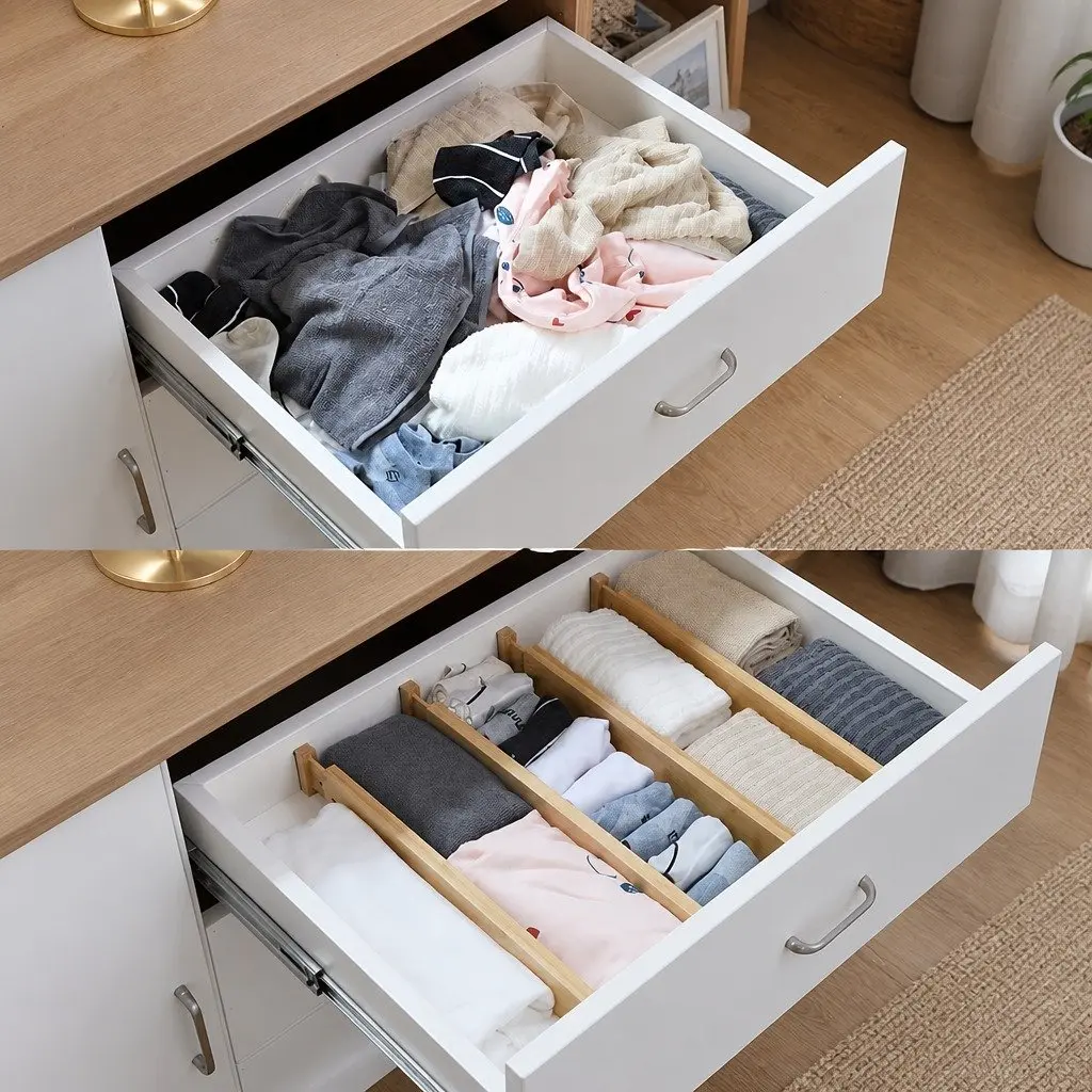 Bamboo Adjustable Kitchen Drawer Dividers 4 Pack Expandable Organizer 44-55cm