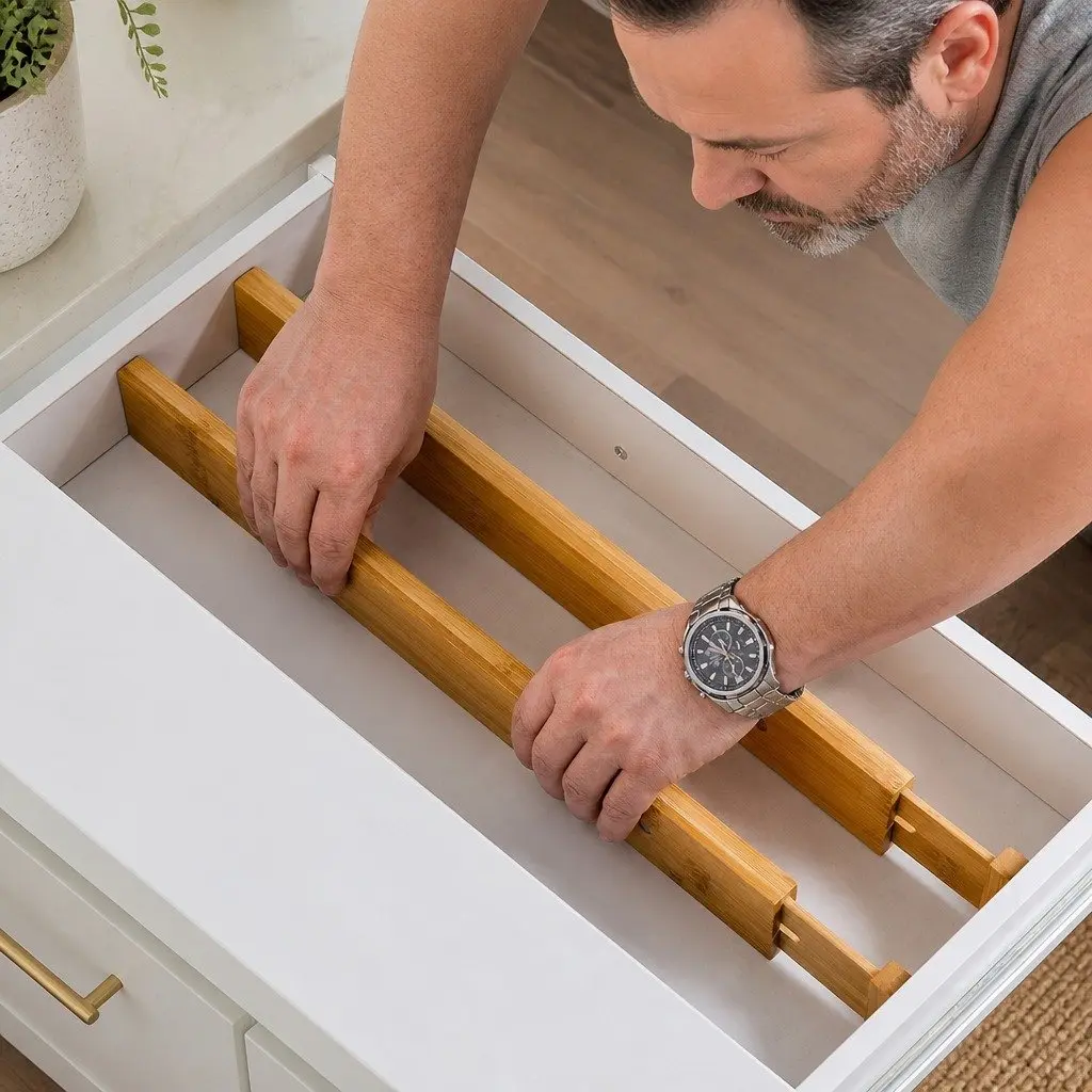 Bamboo Adjustable Kitchen Drawer Dividers 4 Pack Expandable Organizer 44-55cm