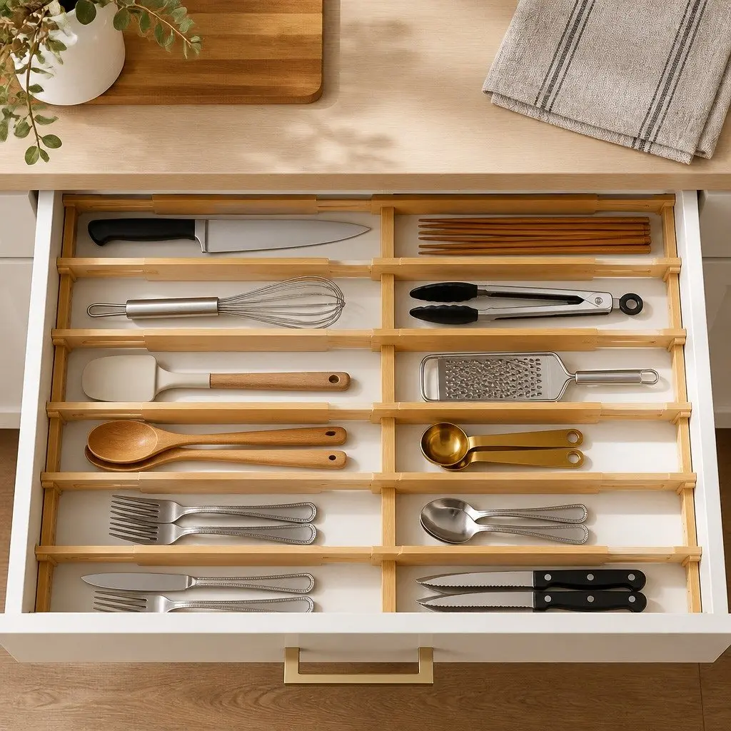 Kitchen Drawer Dividers 6 Pack Adjustable Bamboo Organizer Storage 44-55cm