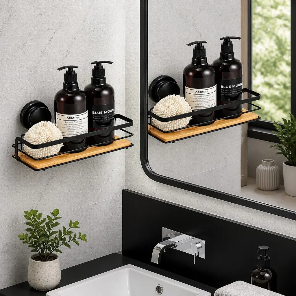Shower Caddy Shelf Corner Rack 2 Tier Bamboo Storage Basket Bathroom Kitchen