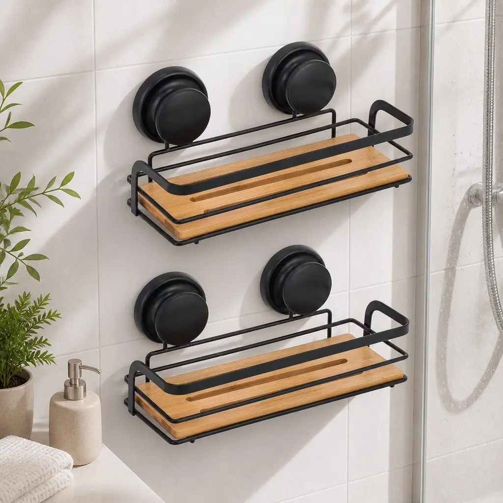 Shower Caddy Shelf Corner Rack 2 Tier Bamboo Storage Basket Bathroom Kitchen