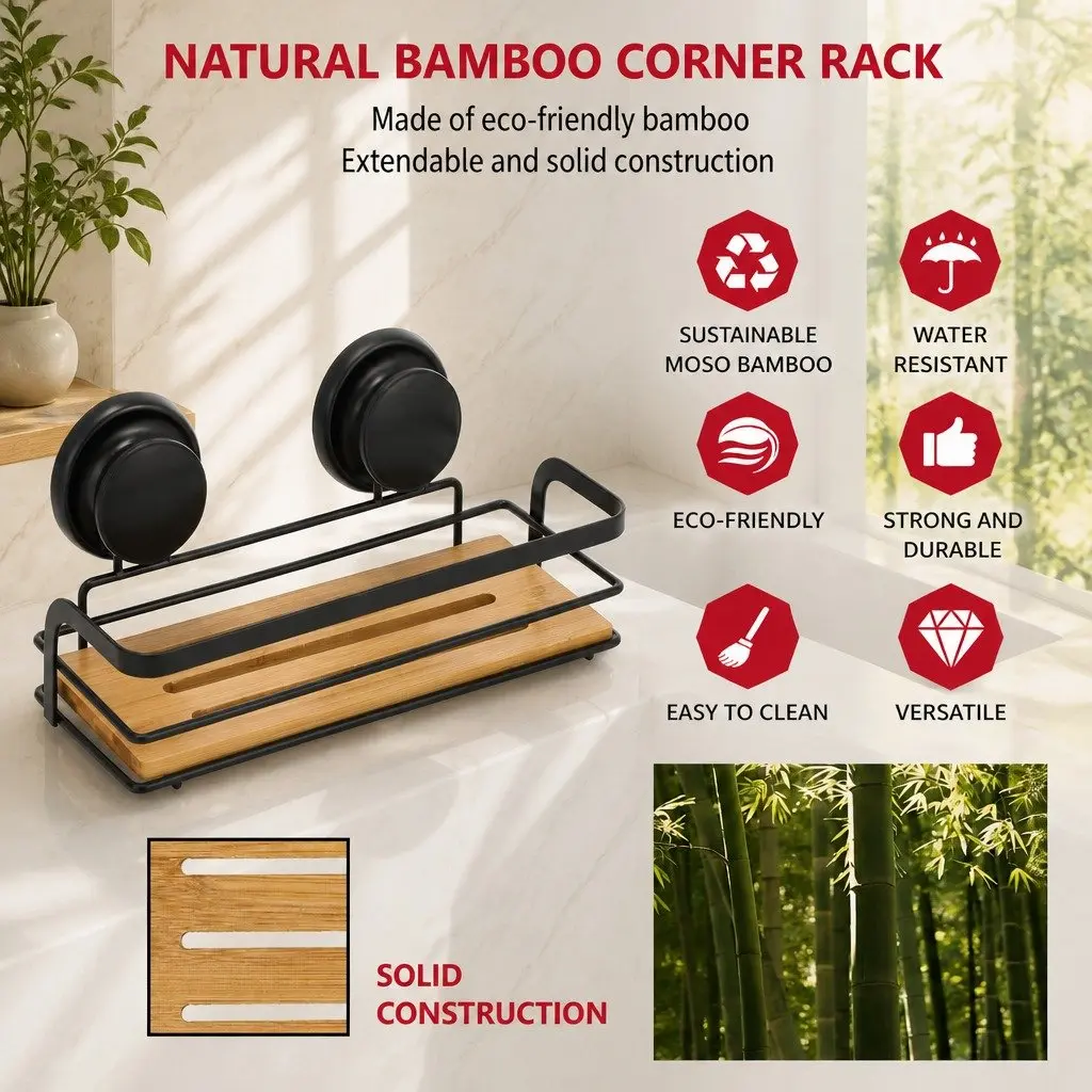 Shower Caddy Shelf Corner Rack 2 Tier Bamboo Storage Basket Bathroom Kitchen