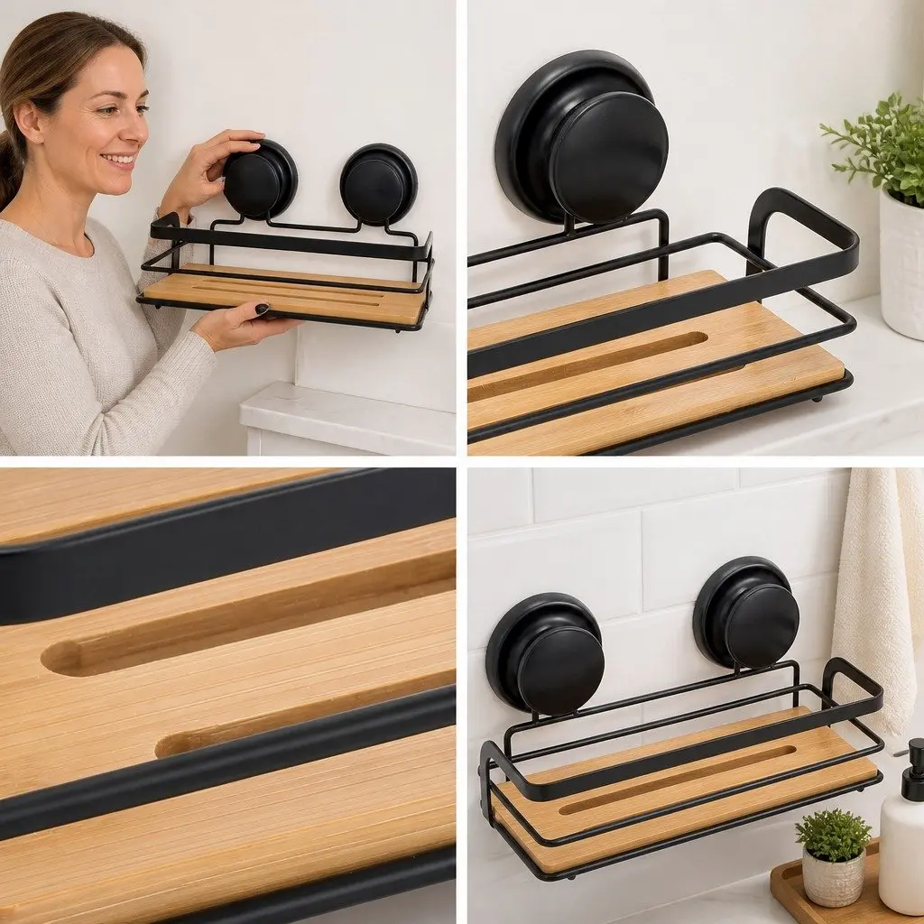 Shower Caddy Shelf Corner Rack 2 Tier Bamboo Storage Basket Bathroom Kitchen