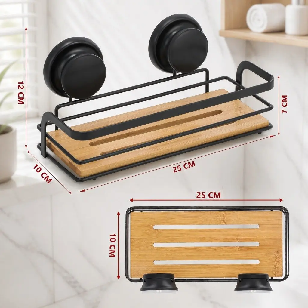 Shower Caddy Shelf Corner Rack 2 Tier Bamboo Storage Basket Bathroom Kitchen
