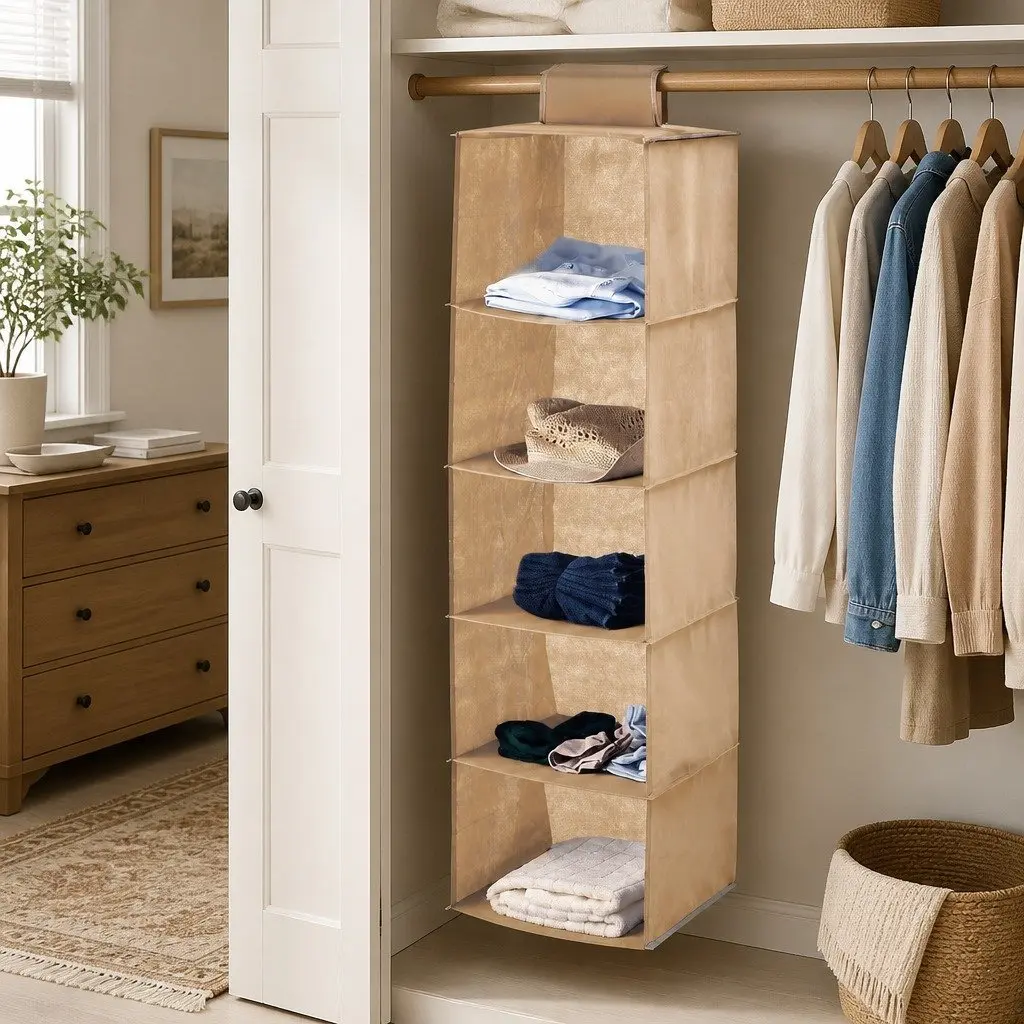 5 Tier Hanging Closet Organizer for Clothes Space Saving