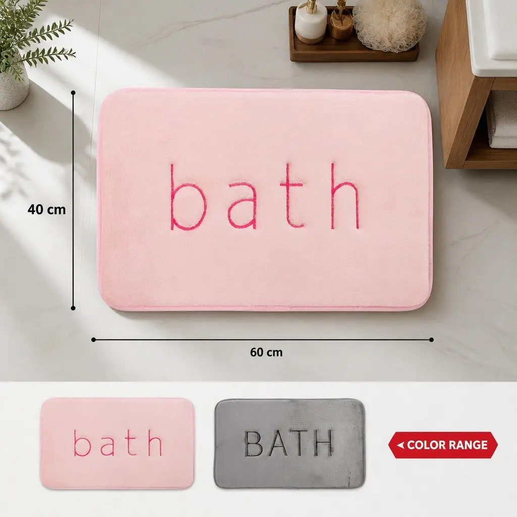 Bath Rug Mat Memory Foam Bathroom Non-Slip Soft Cushioned Absorbent 60x40cm