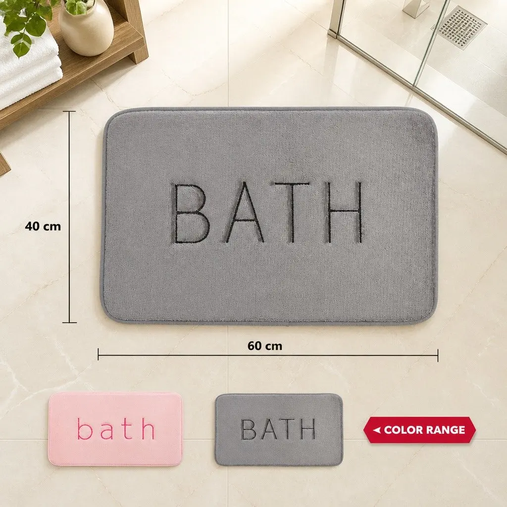 Memory Foam Bath Rug Mat Bathroom Extra Thick Non-Slip Absorbent Grey 60 x 40 cm