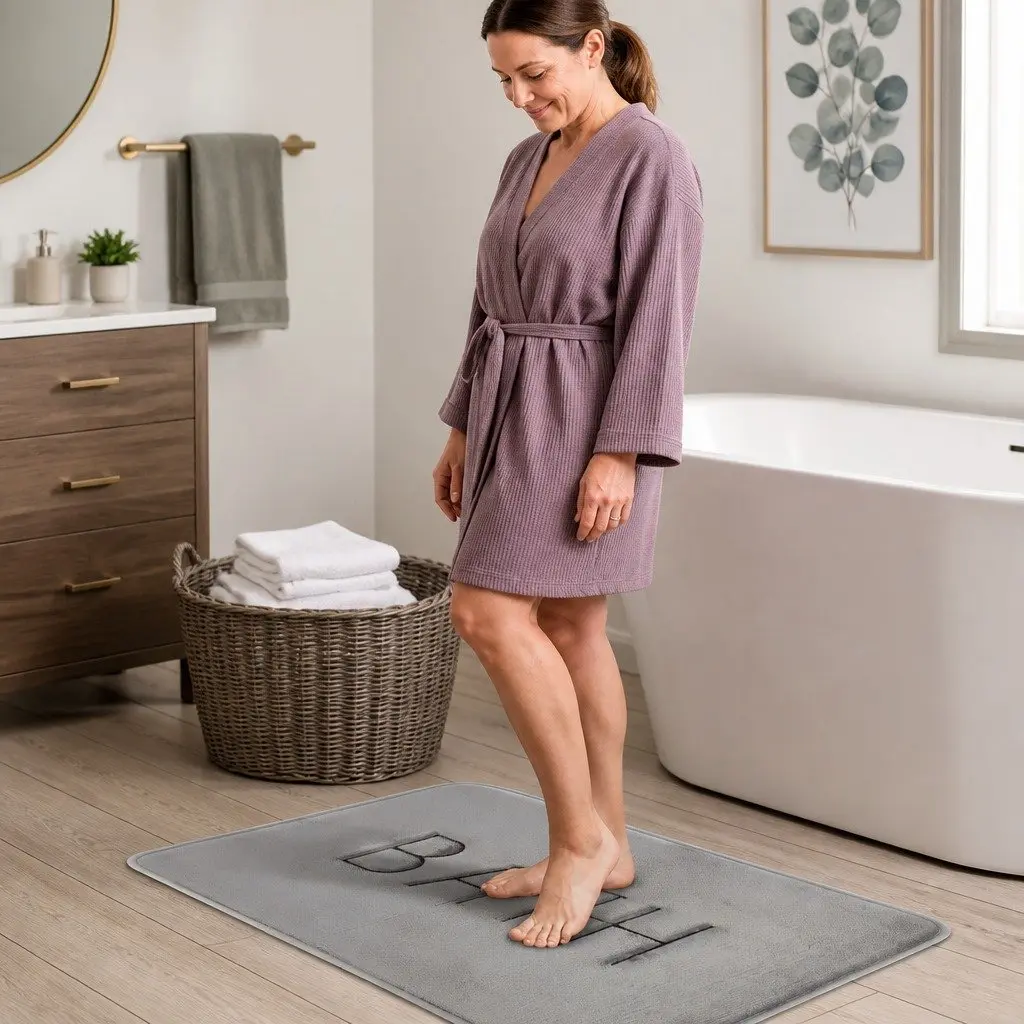 Memory Foam Bath Rug Mat Bathroom Extra Thick Non-Slip Absorbent Grey 60 x 40 cm