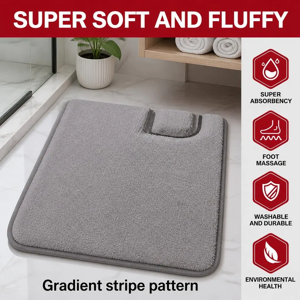 Memory Foam Bath Rug Mat Bathroom Extra Thick Non-Slip Absorbent Grey 60 x 40 cm