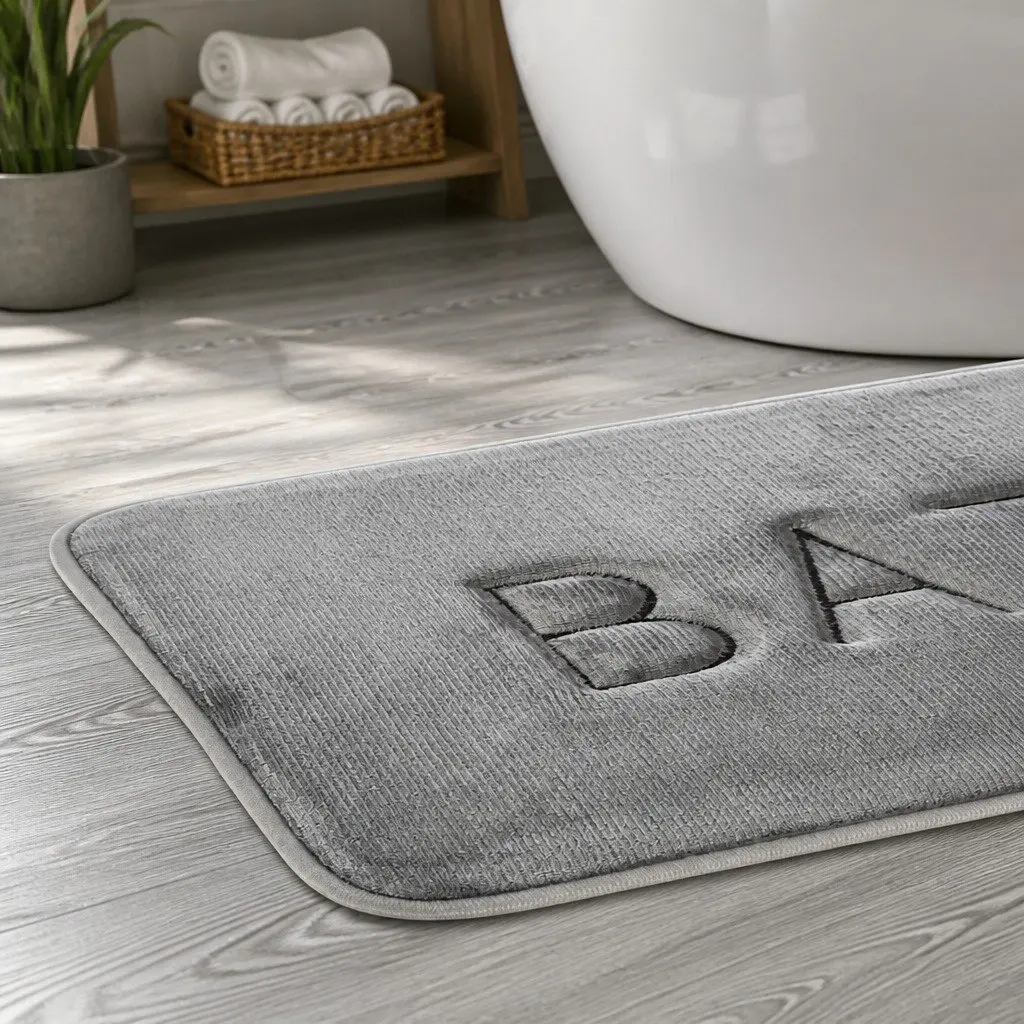 Memory Foam Bath Rug Mat Bathroom Extra Thick Non-Slip Absorbent Grey 60 x 40 cm
