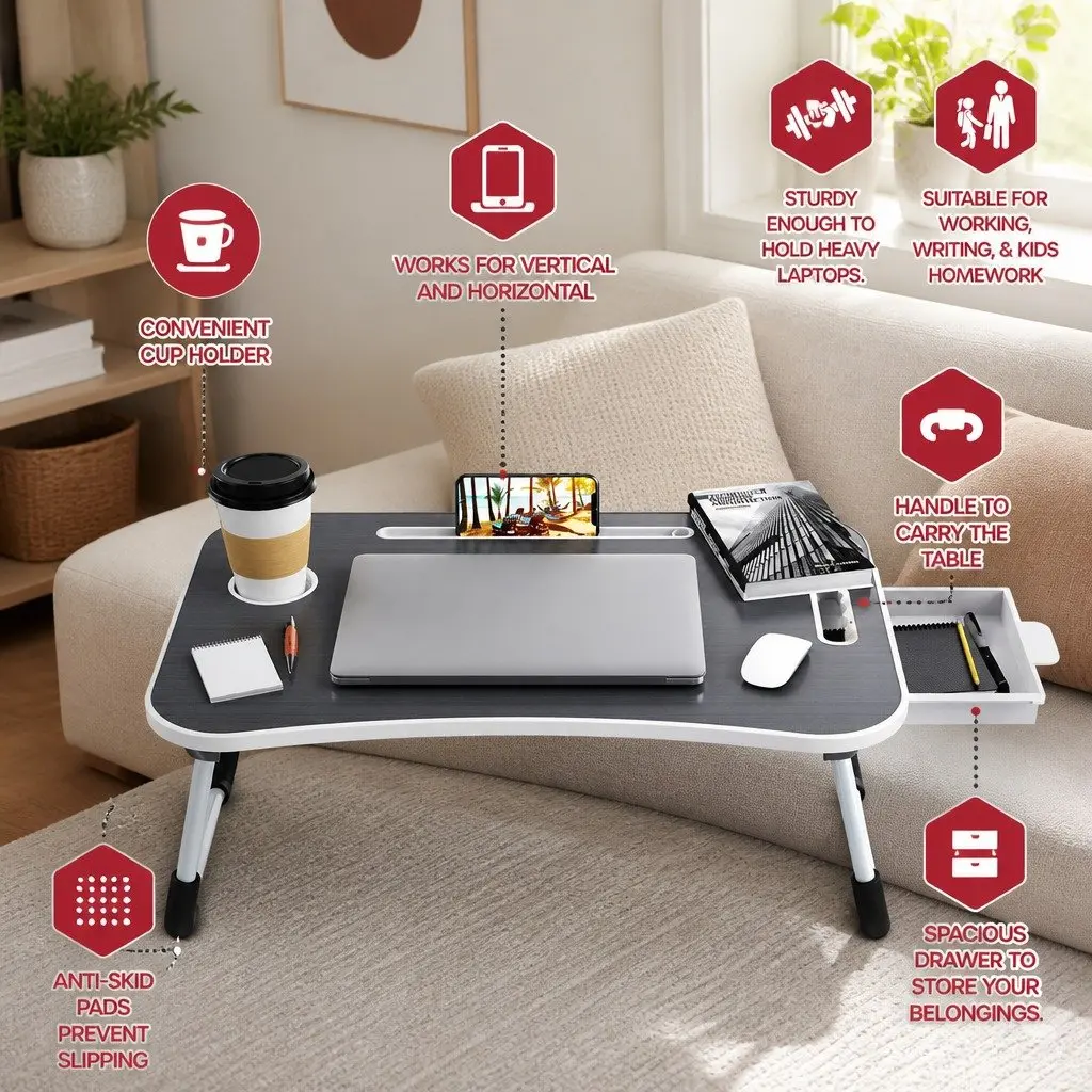 Laptop Bed Desk Foldable Portable Table Study Writing Home Office Kids Adults