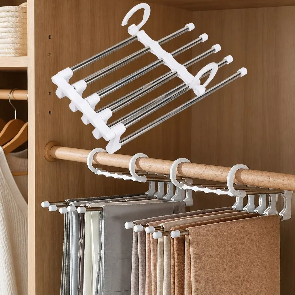 Stainless Steel Adjustable Pants Hangers for Closet Organization 2 Pack