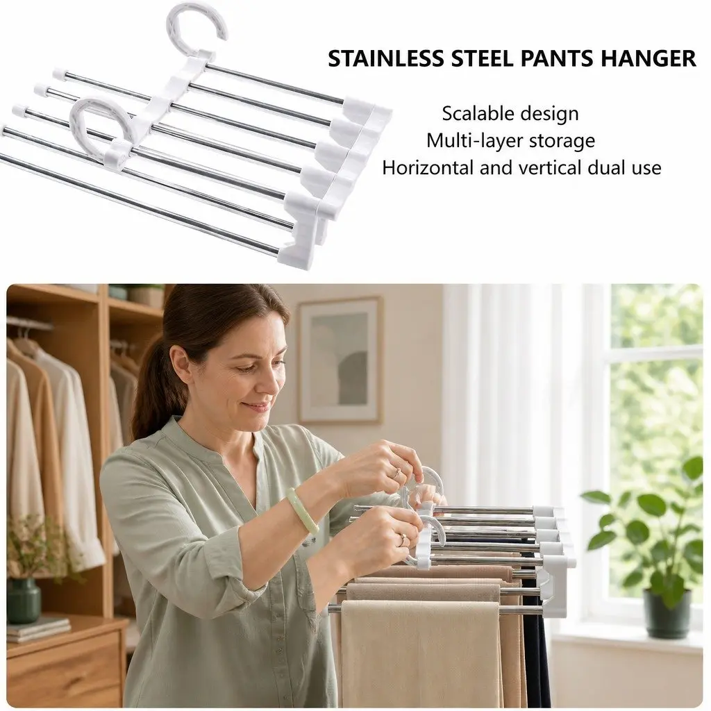 Stainless Steel Adjustable Pants Hangers for Closet Organization 2 Pack