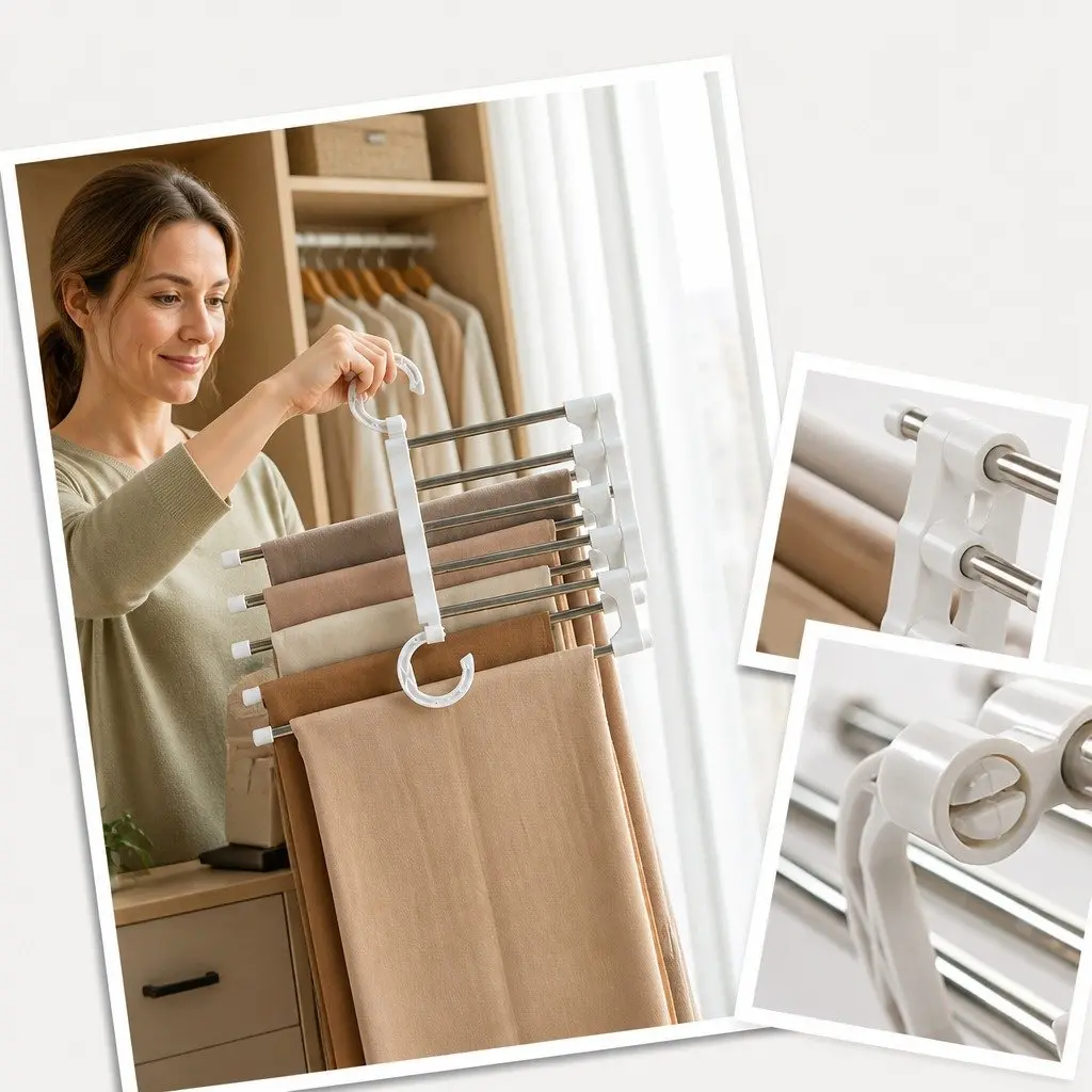 Stainless Steel Adjustable Pants Hangers for Closet Organization 2 Pack