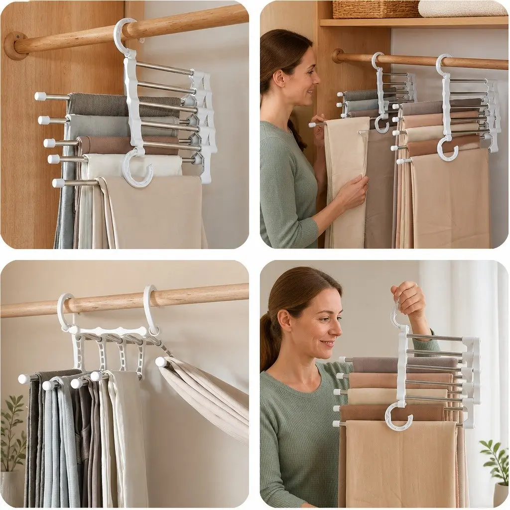 Stainless Steel Adjustable Pants Hangers for Closet Organization 2 Pack