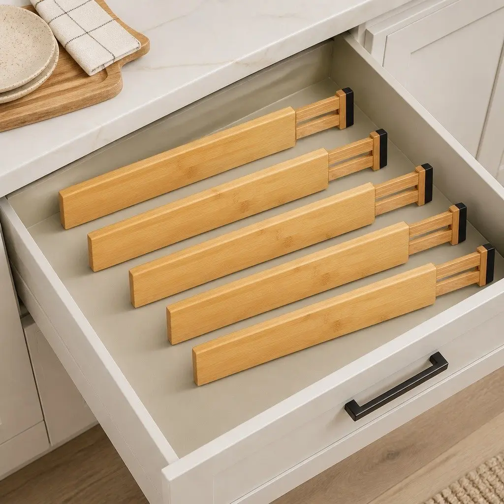 Kitchen Drawer Dividers 8 Pack Bamboo Adjustable Expandable Storage Organizer