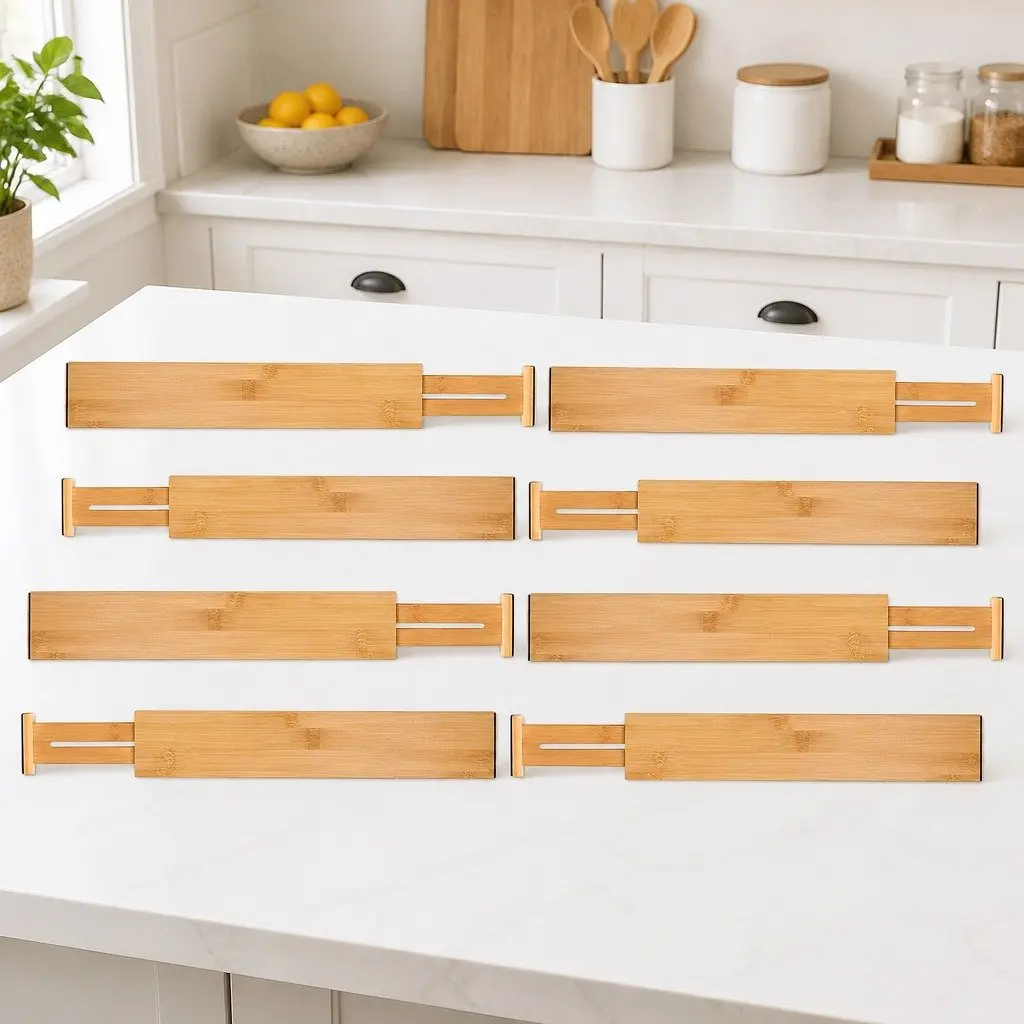 Kitchen Drawer Dividers 8 Pack Bamboo Adjustable Expandable Storage Organizer