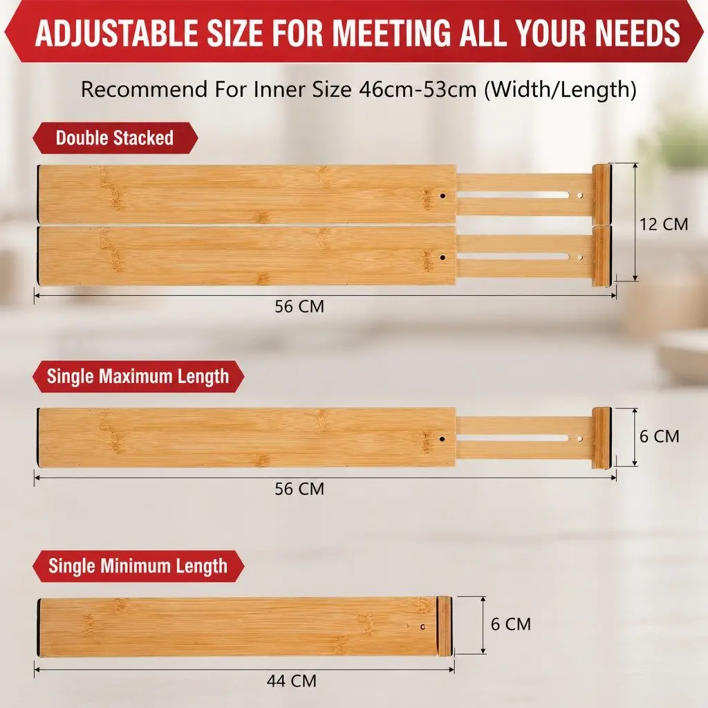 Kitchen Drawer Dividers 8 Pack Bamboo Adjustable Expandable Storage Organizer