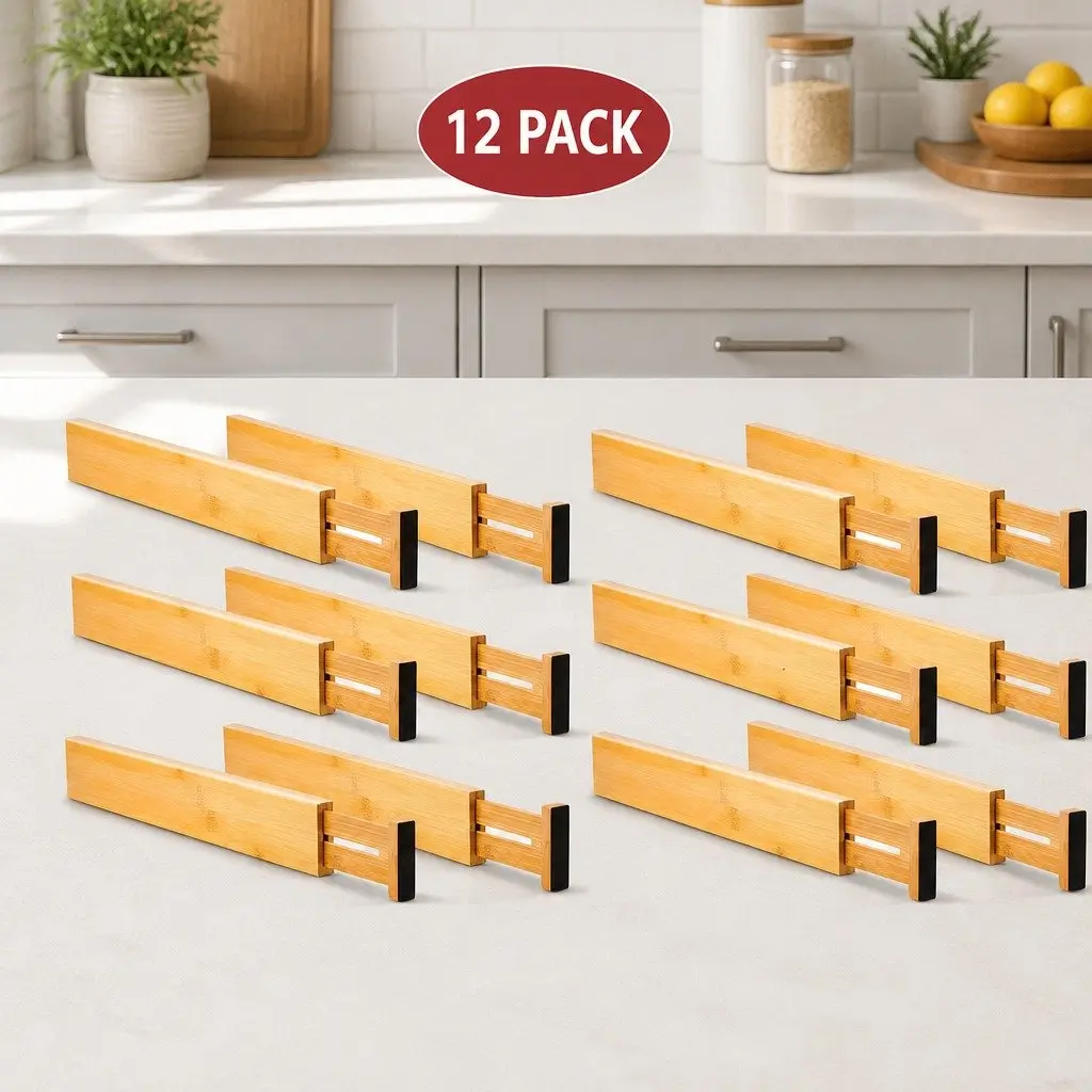 Adjustable Bamboo Drawer Dividers 12 Pack