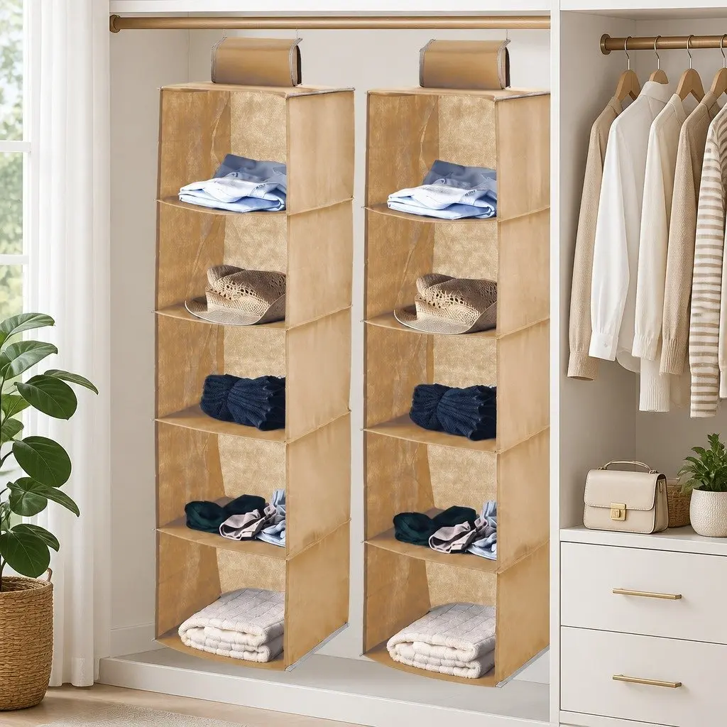Hanging Closet Organizer for Clothes 5-Tier Shelf Storage Foldable