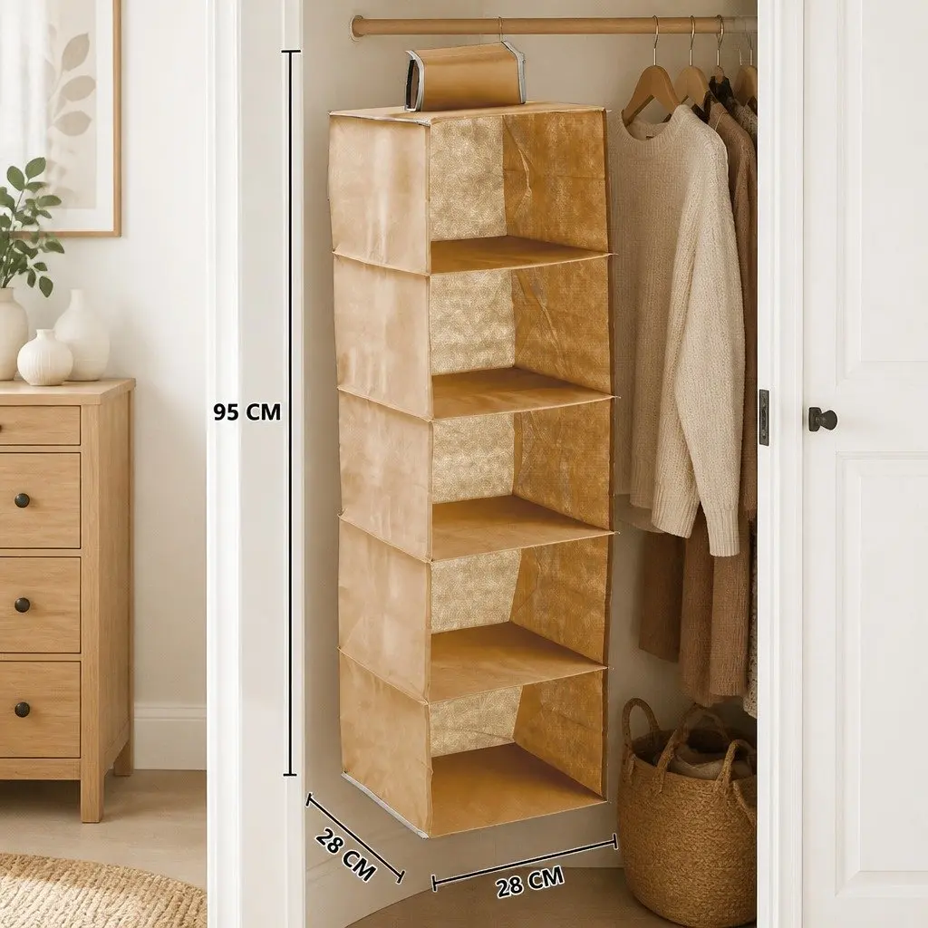 Hanging Closet Organizer for Clothes 5-Tier Shelf Storage Foldable