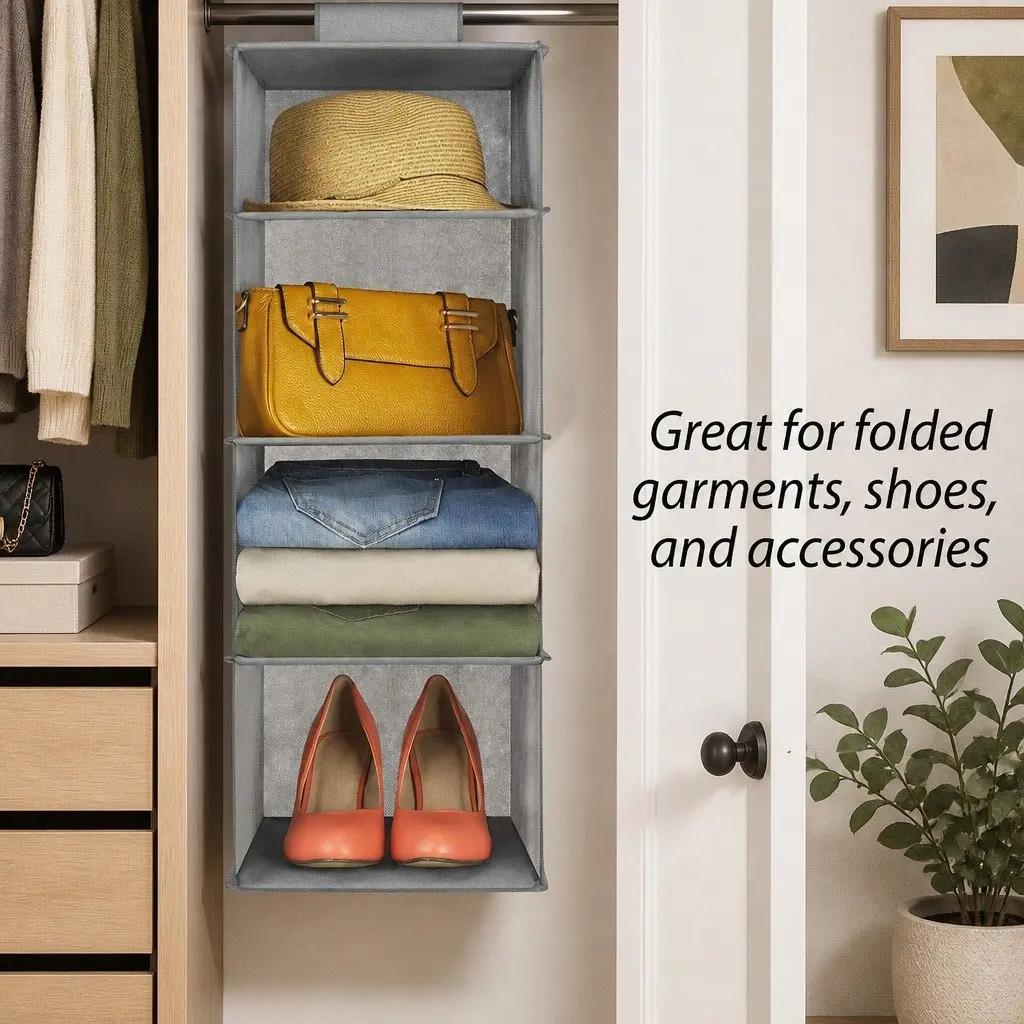 3-Pack Hanging Closet Organizer 5-Tier Shelf Storage for Clothes Wardrobe