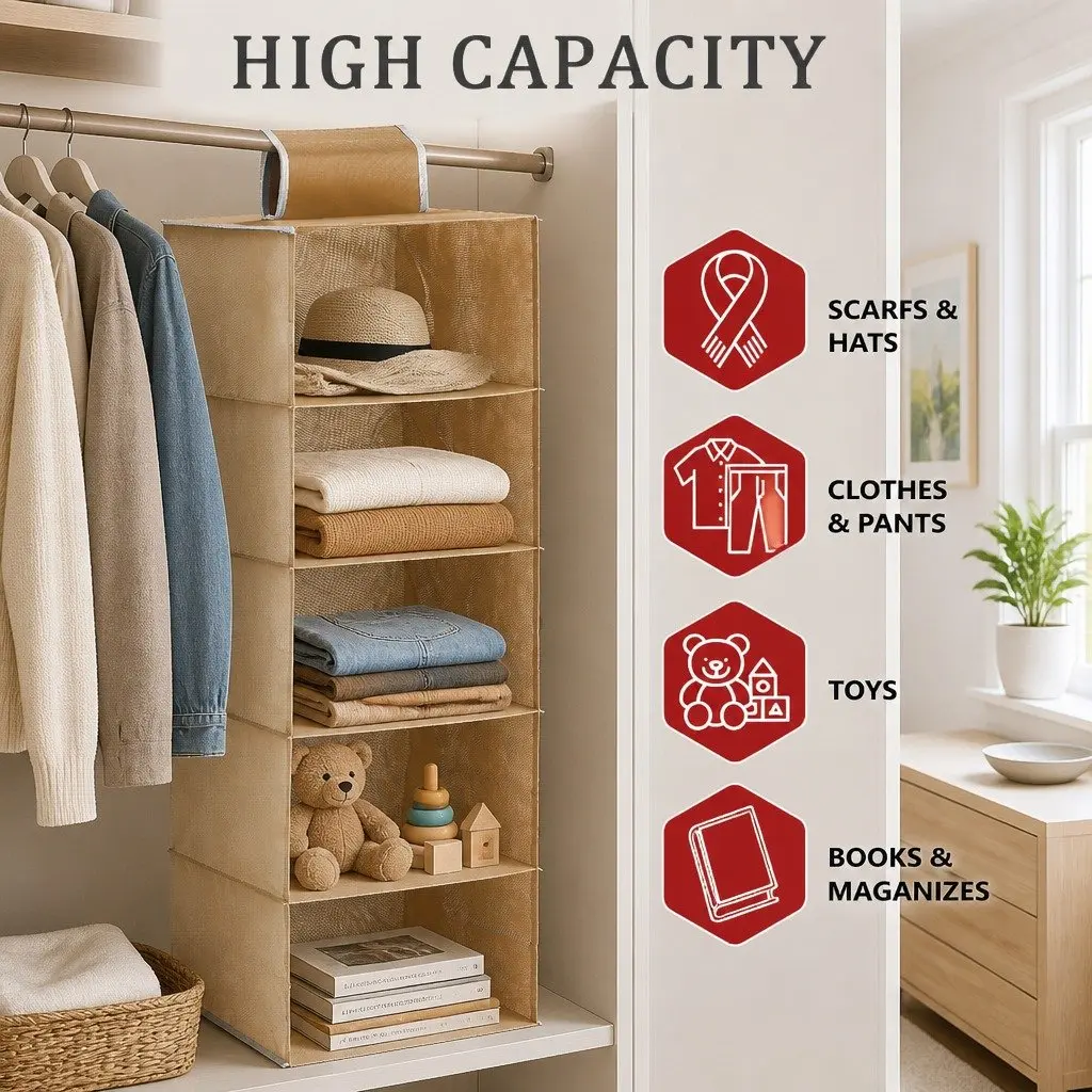 5-Tier Hanging Closet Organizer for Bedroom 3 Pack