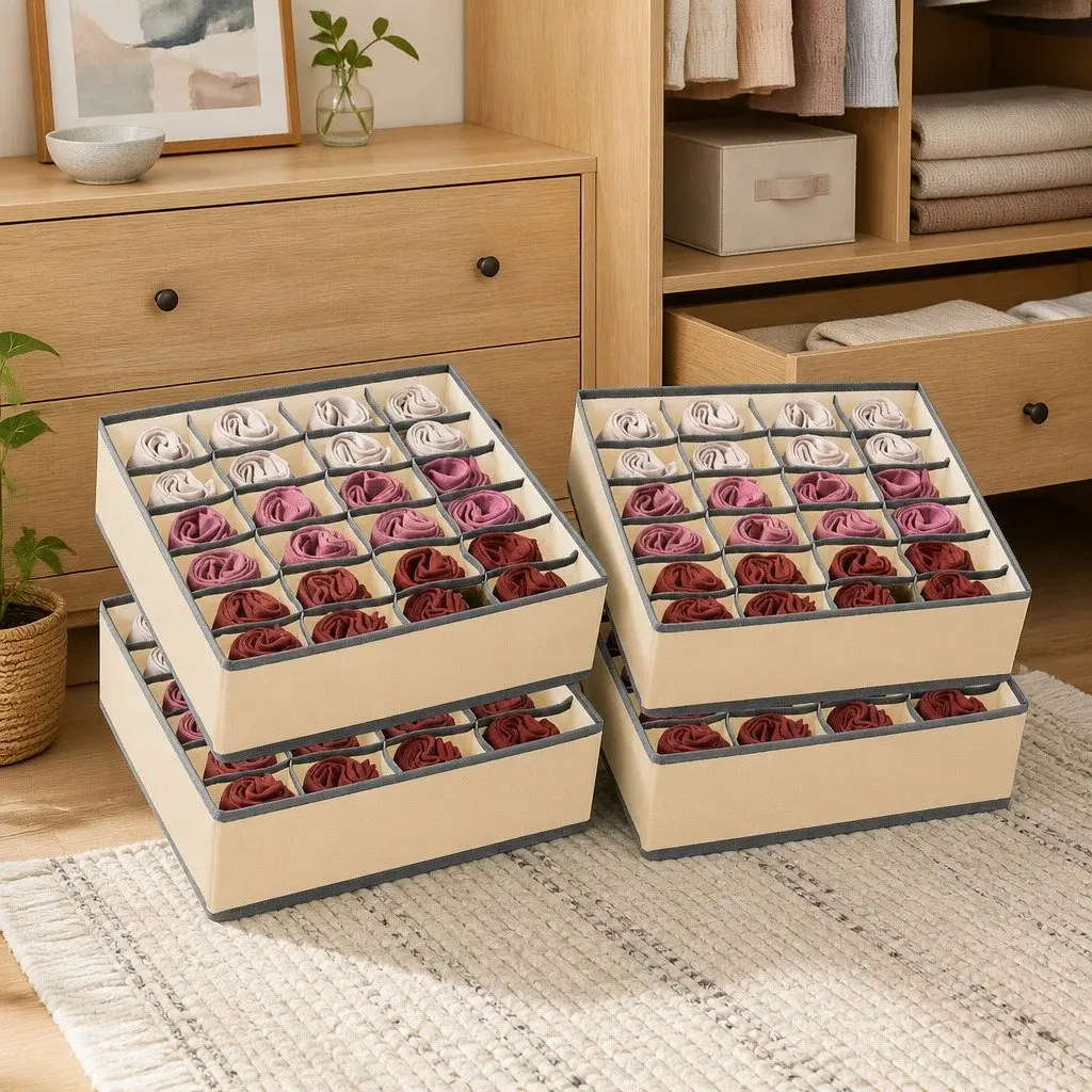 Drawer Organizer Storage Boxes Set of 4 Fabric Dividers for Closet Wardrobe